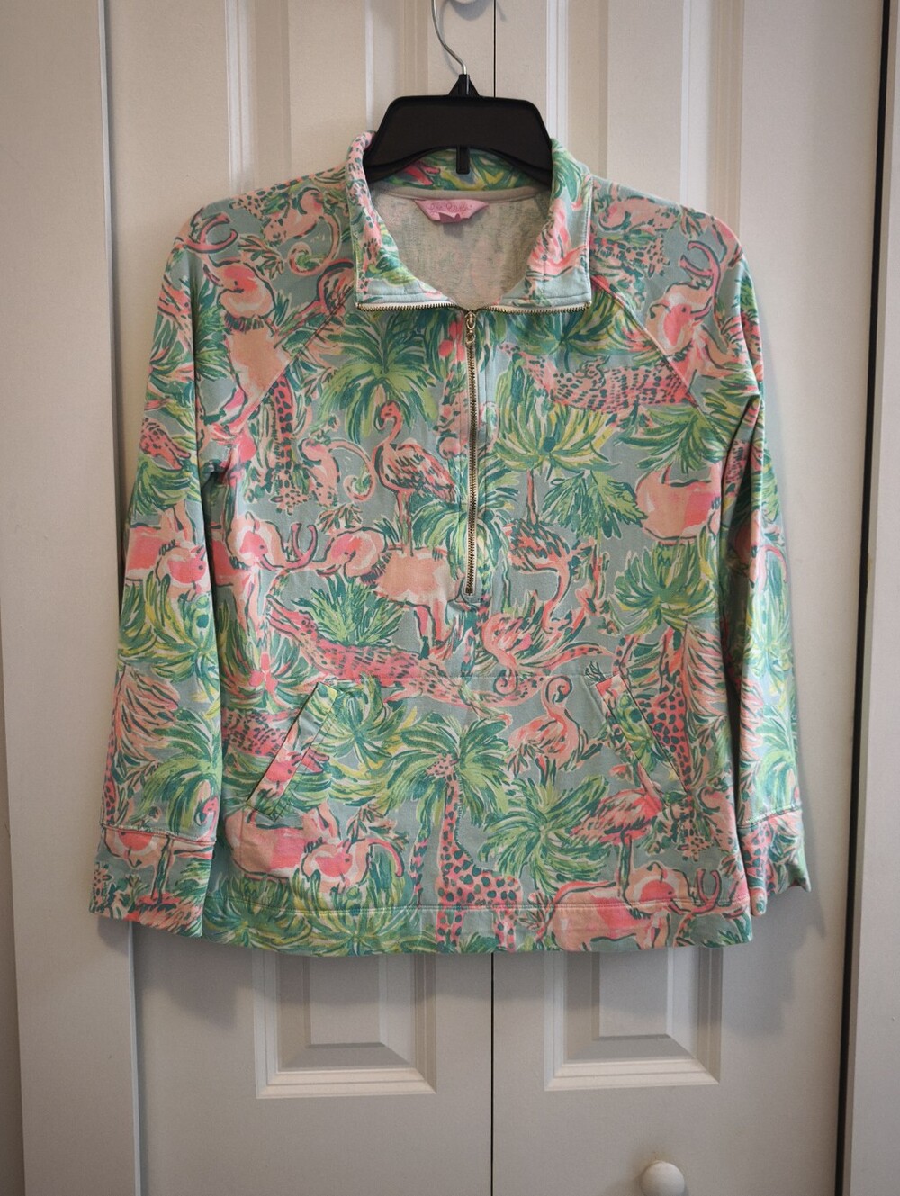Lilly Pulitzer Tropical Flamingo Pullover - Pink & Aqua Green